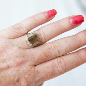 Smokey Quartz Square Setting Ring Size 7